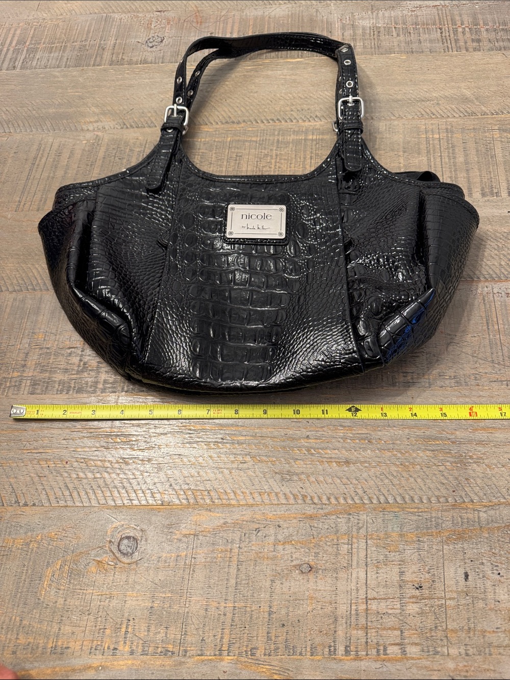 Nicole by Nicole Miller Black Croc-Embossed Shoulder Bag - Picture 3 of 9